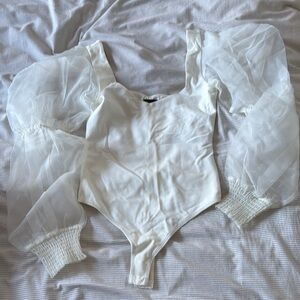 Elegant White Puff Sleeve Women's Top